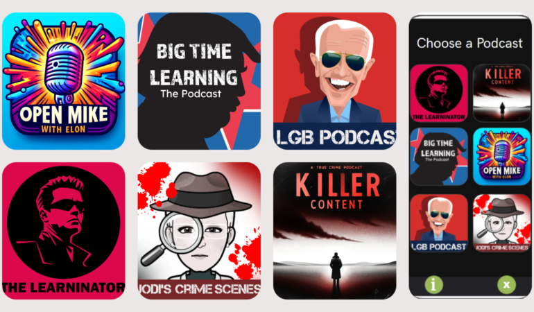 Collage of podcast thumbnail images